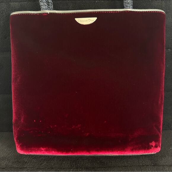 Vintage Christian Dior Velvet Mini Hand Bag in Red Cardinal w/ Pearl Straps - Picture 4 of 14